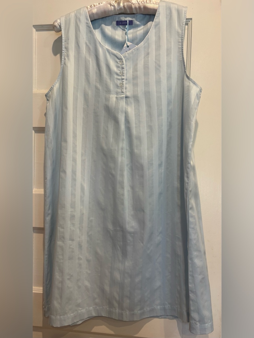 Pjamas Pale Blue Sleeveless Striped Sleeveless night gown . Made in Peru.